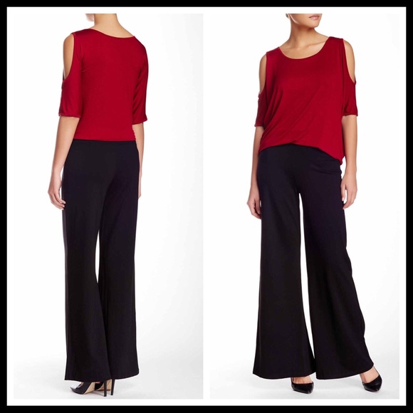 BLACK WIDE LEG KNIT STRETCH PALAZZO PANTS A2C - Picture 3 of 8